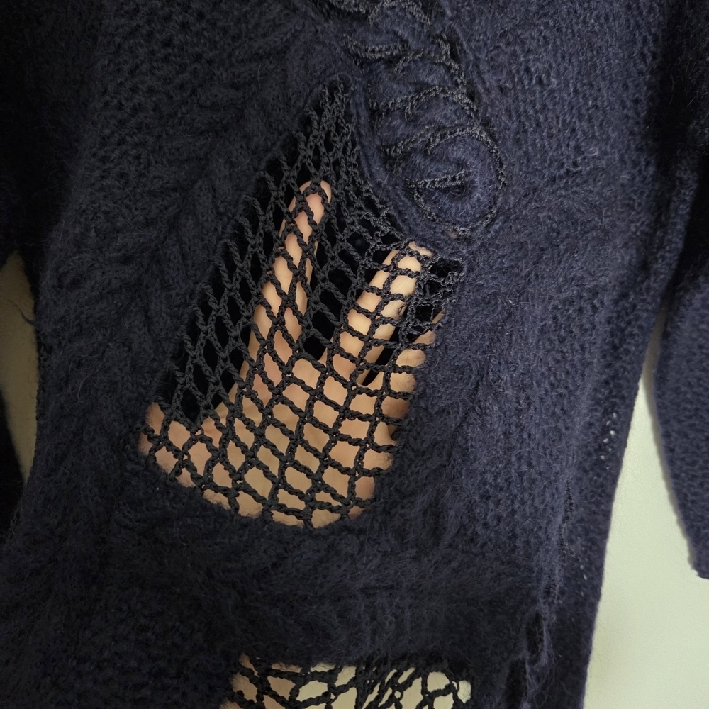 Ziao Yiyi Mohair Knit Sweater Navy Blue Sz Large - Picture 6 of 10